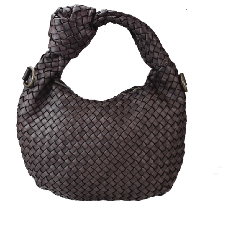 Bolso italiano mini de piel todo trenzado marrón Isabella