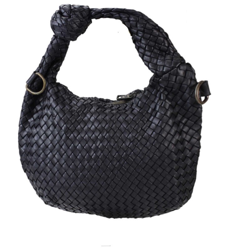 Bolso italiano mini de piel todo trenzado negro Isabella