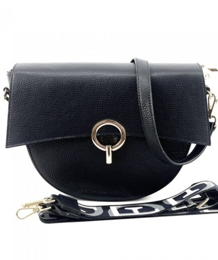 Bolso bandolera de piel negro lisa en forma de media luna Claudia