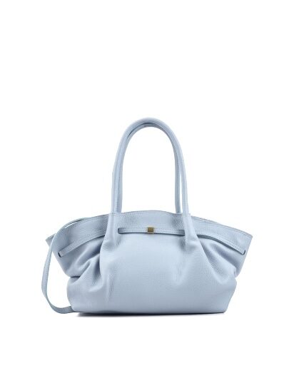 Bolso celeste de cuero con herrajes dorados Alisson