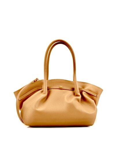Bolso camel de cuero con herrajes dorados Alisson