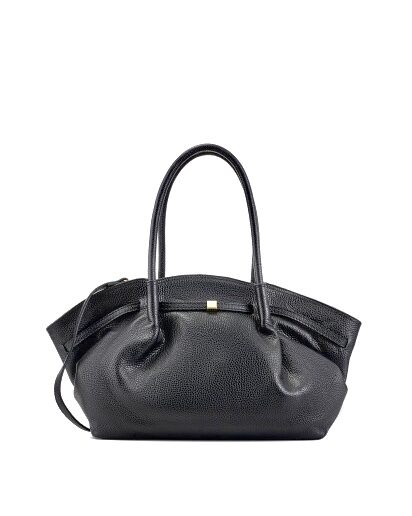 Bolso negro de cuero con herrajes dorados Alisson