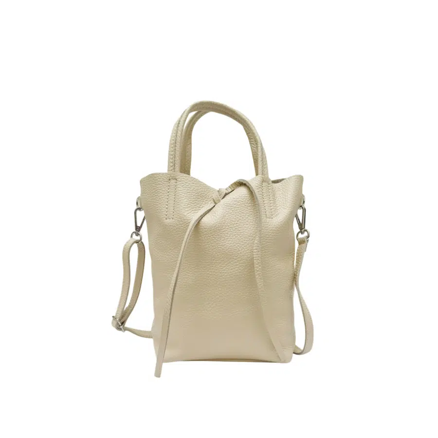 Bolso mini shopper beige de piel Lidia
