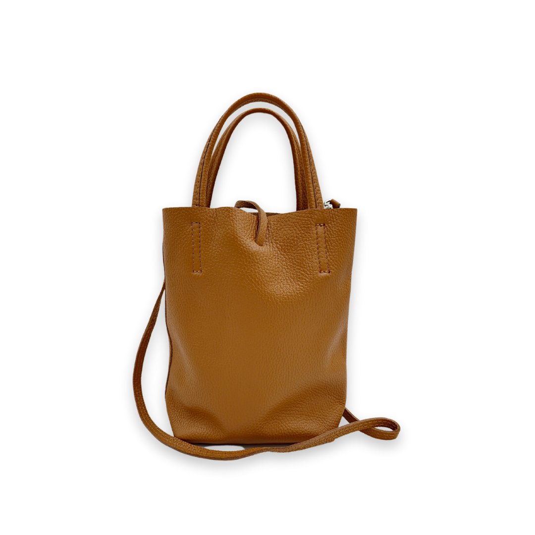 Bolso mini shopper camel de piel Lidia