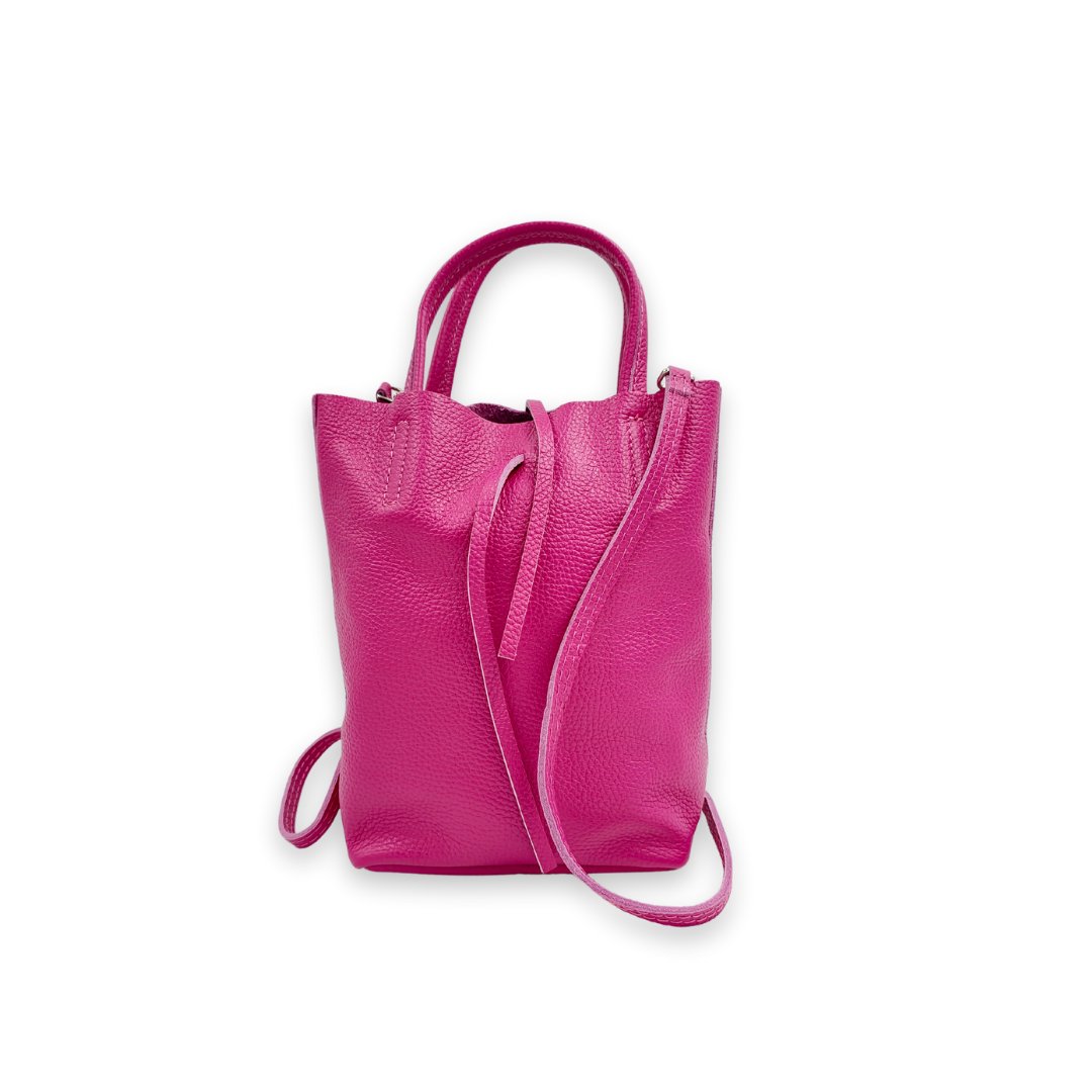 Bolso mini shopper fucsia de piel Lidia