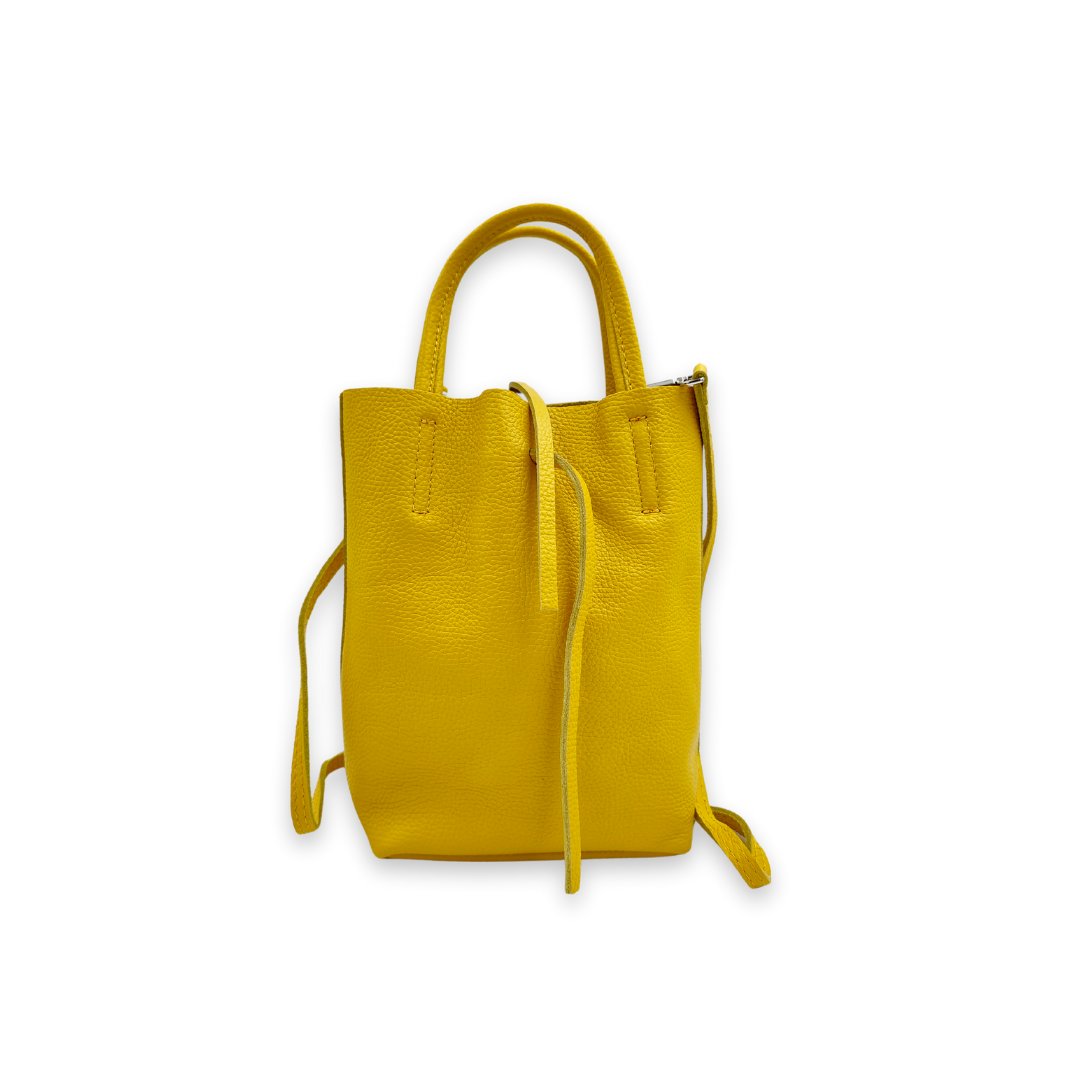 Bolso mini shopper mostaza de piel Lidia