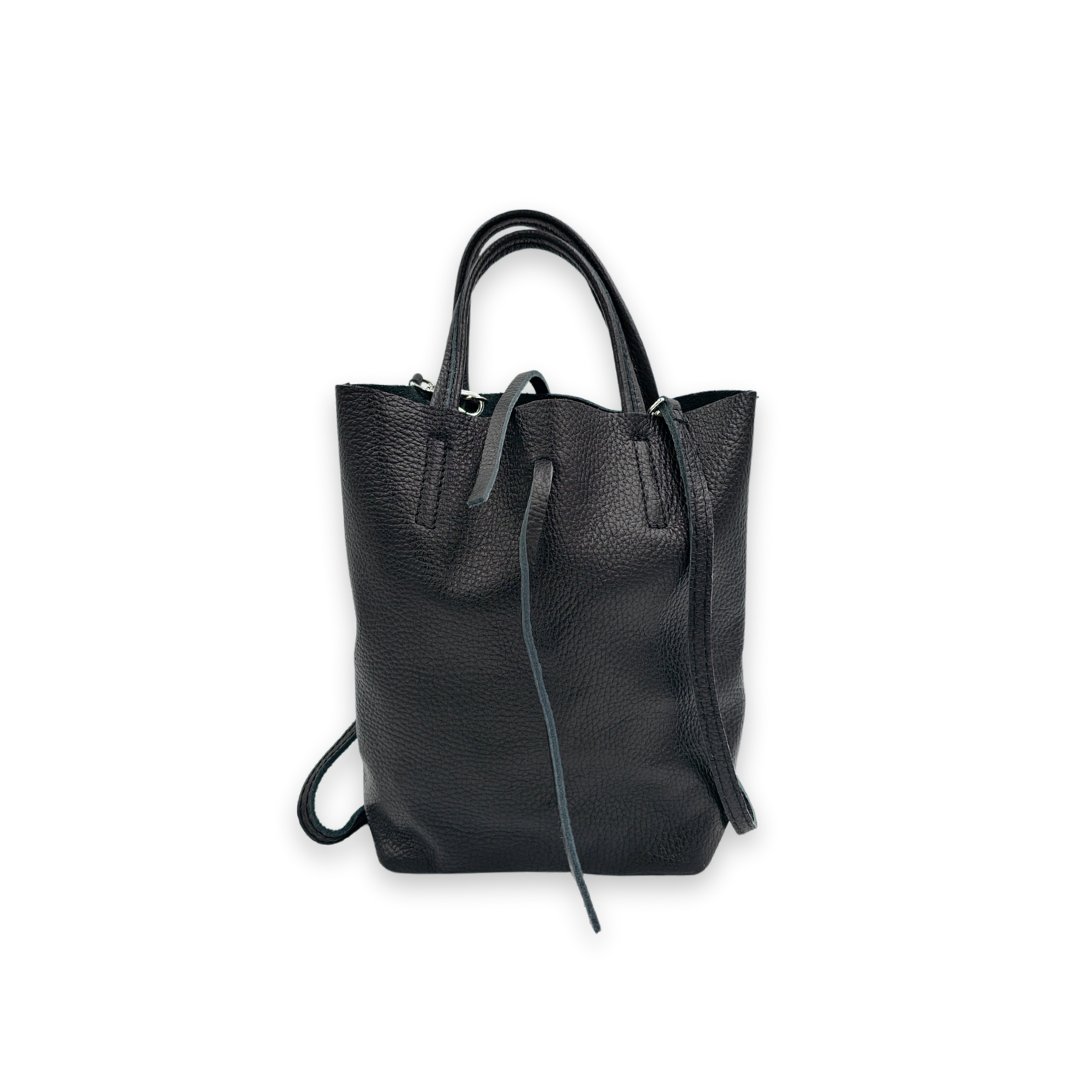Bolso mini shopper negro de piel Lidia