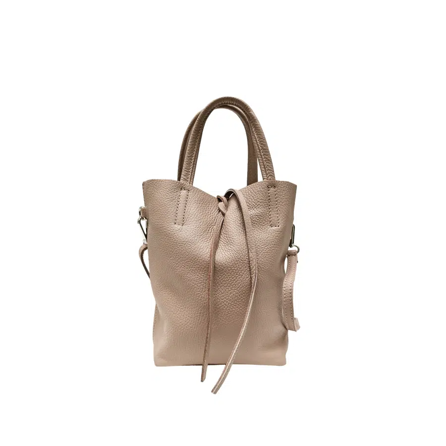 Bolso mini shopper taupe de piel Lidia