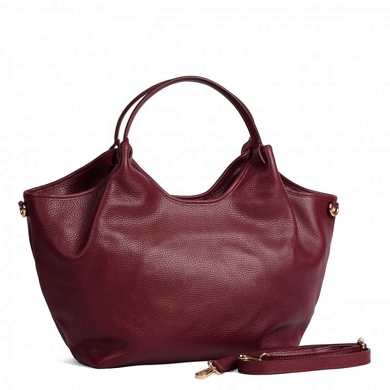 Bolso tote con bandolera de piel granate Gabriela