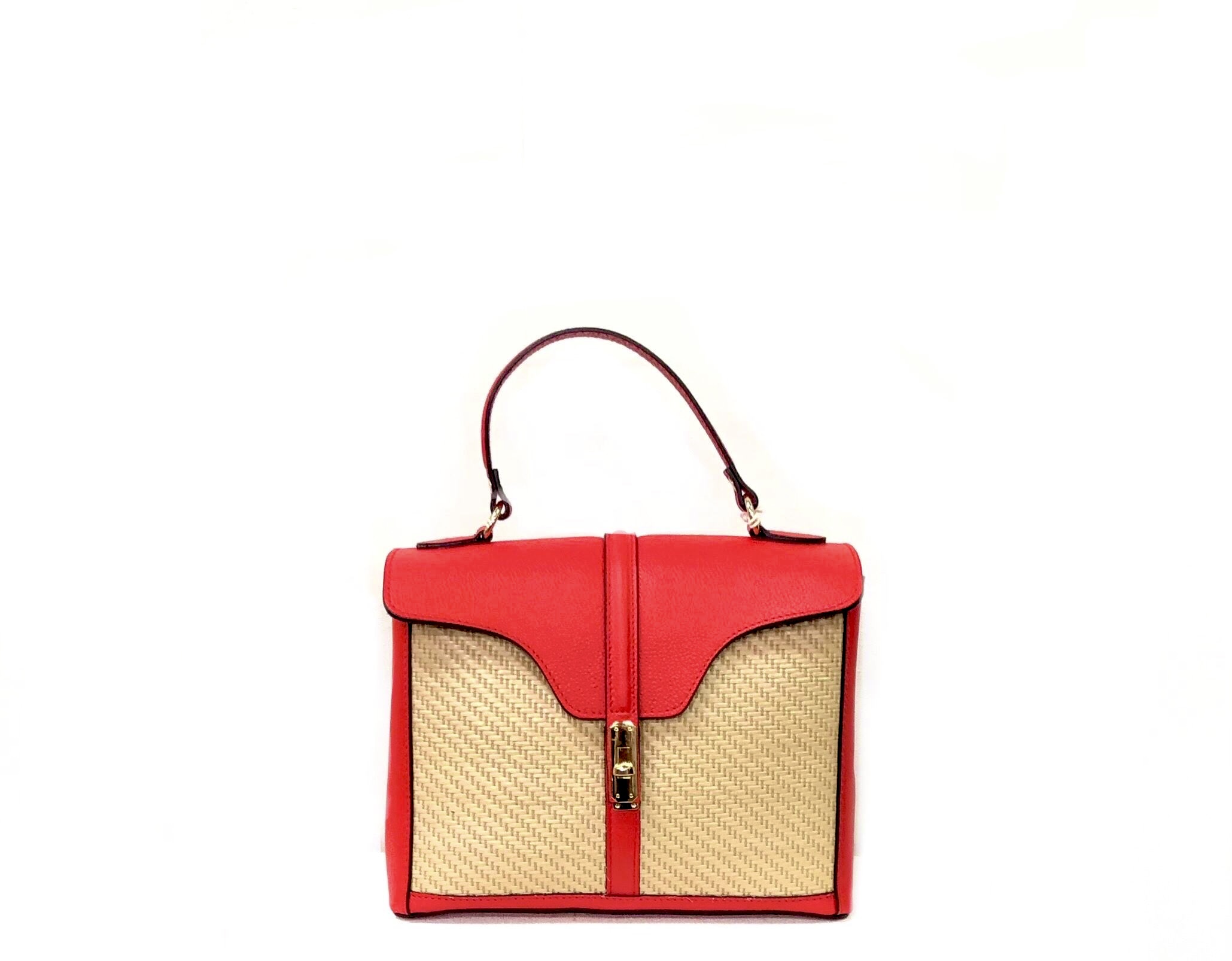 Bolso bandolera de cuero rojo y rafia Edurne