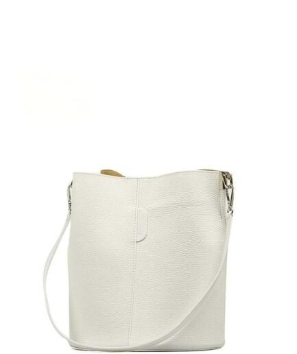 Bolso cubo blanco roto de hombro en cuero Italiano Chiara