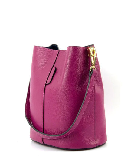 Bolso cubo fucsia de hombro en cuero Italiano Chiara