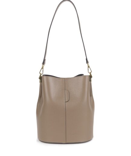 Bolso cubo taupe de hombro en cuero Italiano Chiara