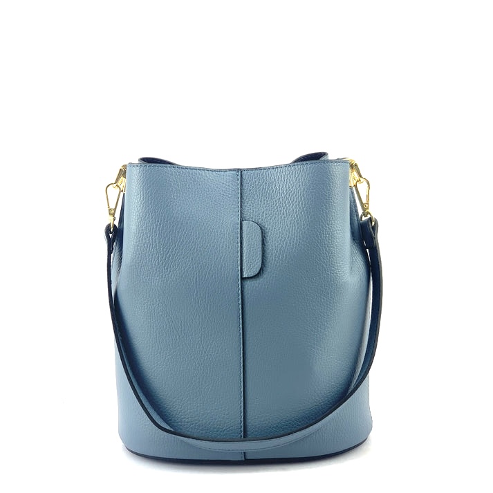 Bolso cubo azul vaquero de hombro en cuero Italiano Chiara