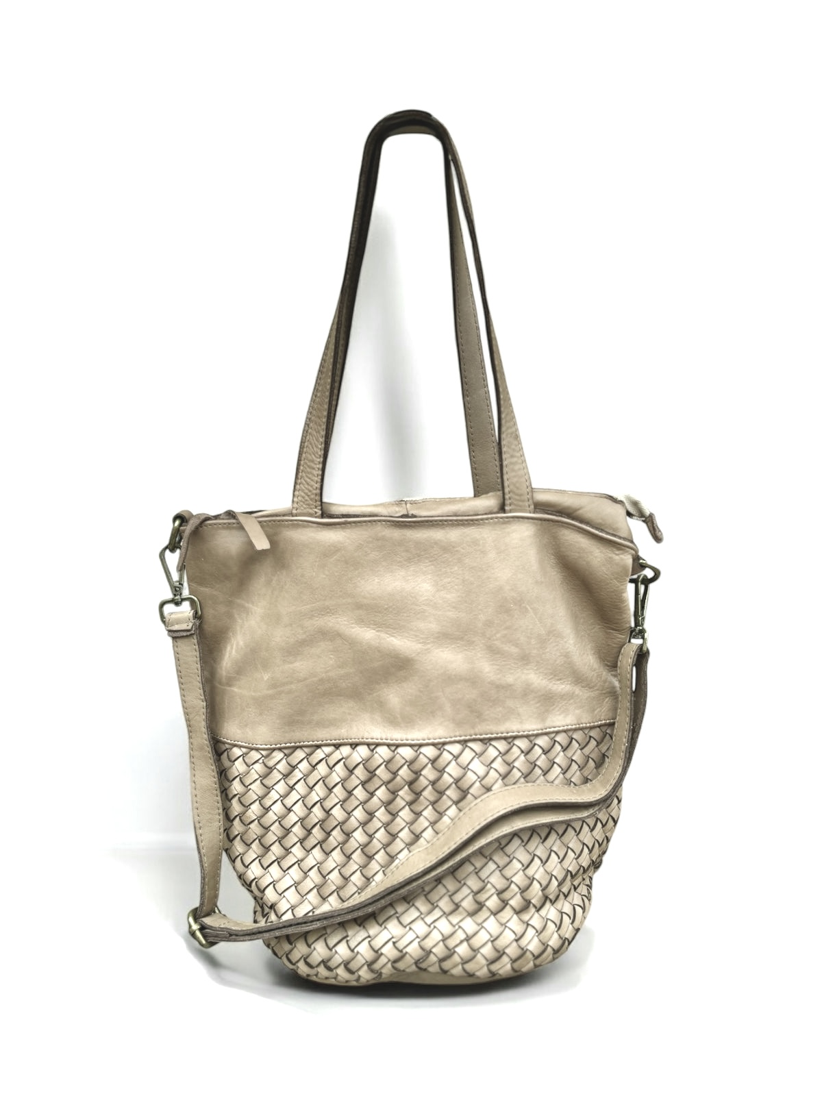 Shopping bag de cuero beige trenzado artesanal Marta