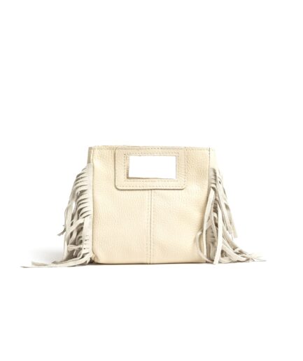 Bolso cuadrado de piel beige flecos y asas integradas mini Telma