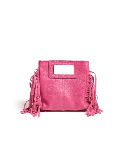 Bolso cuadrado de piel fucsia flecos y asas integradas mini Telma