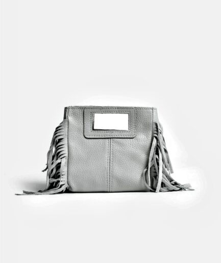 Bolso cuadrado de piel gris flecos y asas integradas mini Telma