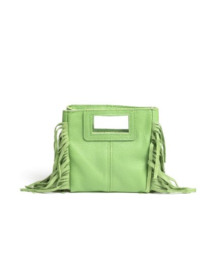 Bolso cuadrado de piel pistacho flecos y asas integradas mini Telma