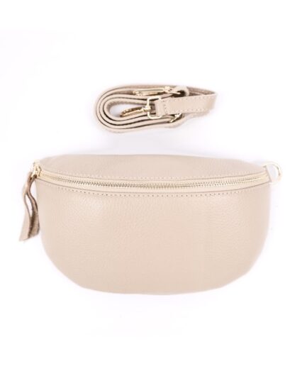 Riñonera de piel beige Mika