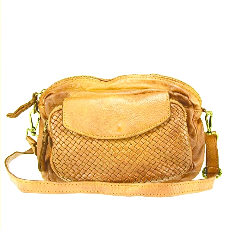 Bandolera clásica italiano de piel amarillo Antonella