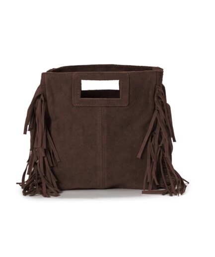 Bolso cuadrado marrón flecos y asas integradas mini Erika