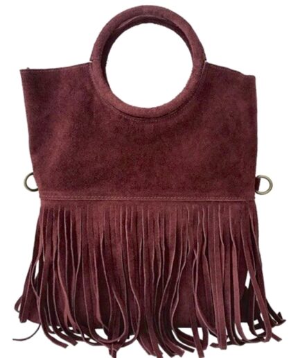 Bolso de ante con flecos burdeos  y asa de aro Tamara