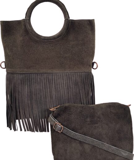 Bolso de ante con flecos marrón y asa de aro Tamara