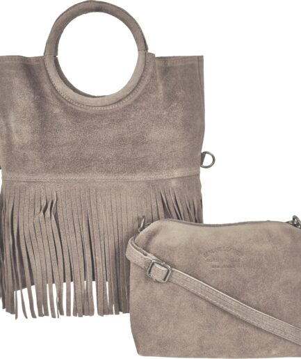 Bolso de ante con flecos topo y asa de aro Tamara