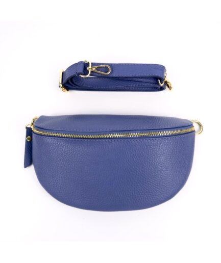 Riñonera de piel azul vaquero Mika