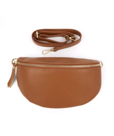 Riñonera de piel camel Mika