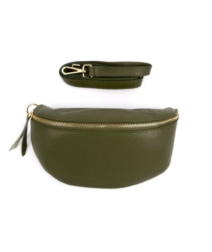 Riñonera de piel verde caqui Mika