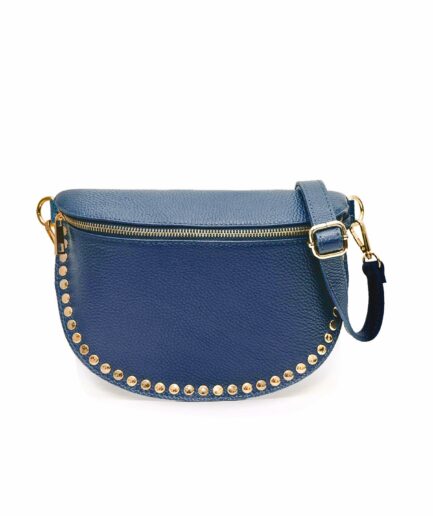 Riñonera de piel azul vaquero con tachuelas Alicia