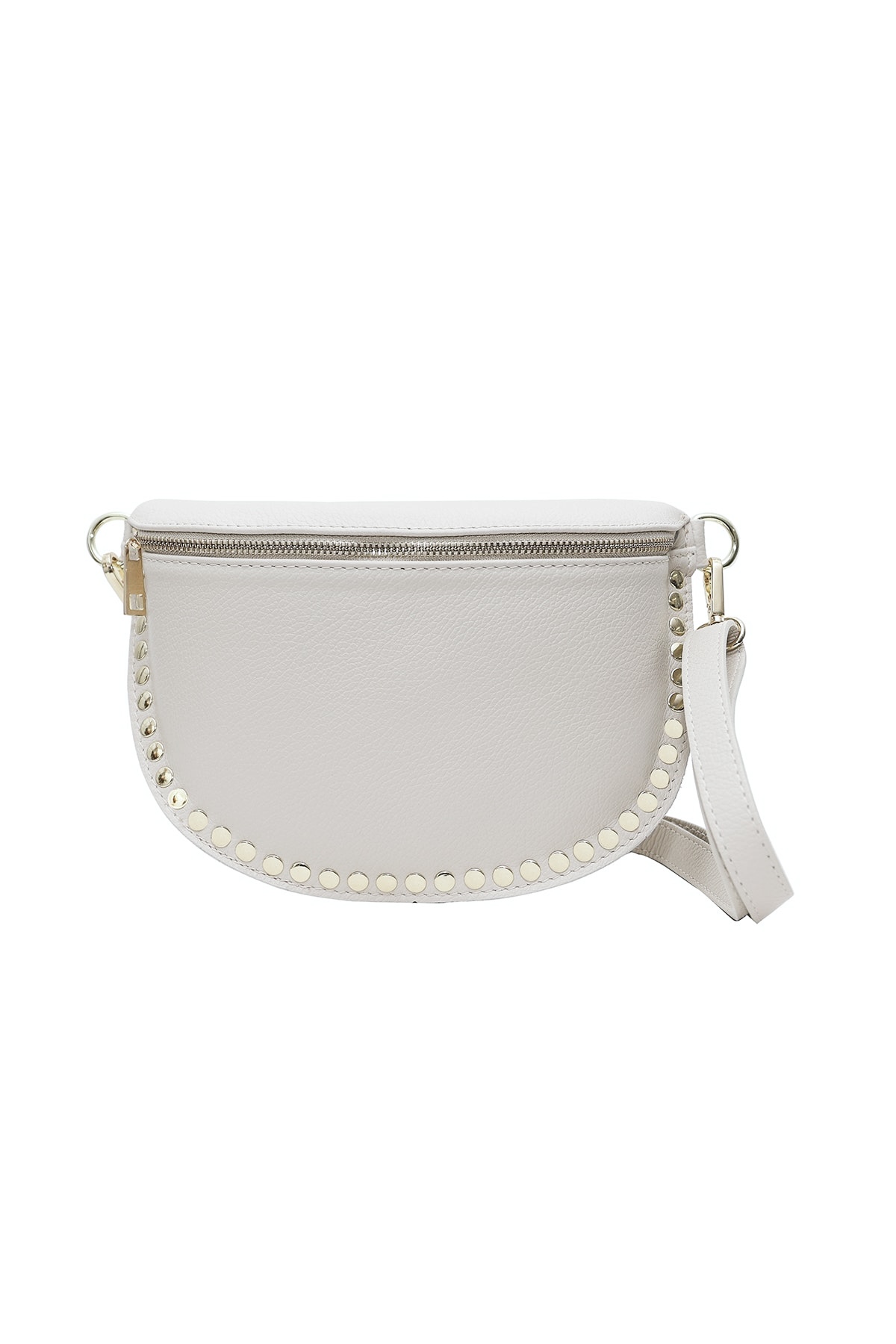 Riñonera de piel blanco con tachuelas Alicia