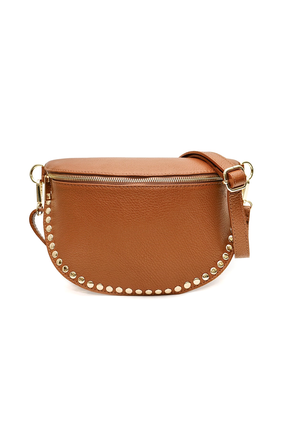 Riñonera de piel camel con tachuelas Alicia
