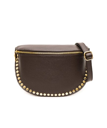 Riñonera de piel marrón con tachuelas Alicia