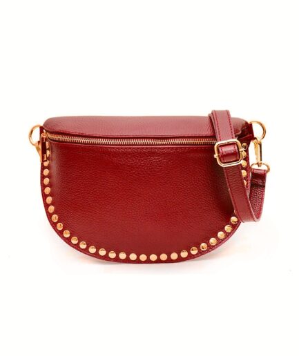 Riñonera de piel rojo con tachuelas Alicia