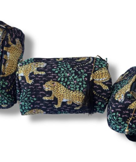 Set de neceseres negro estampado Leopardo – Elegancia Salvaje