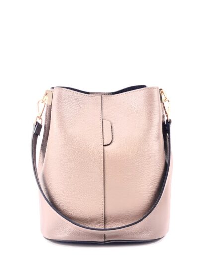 Bolso cubo rosa palo de hombro en cuero Italiano Chiara