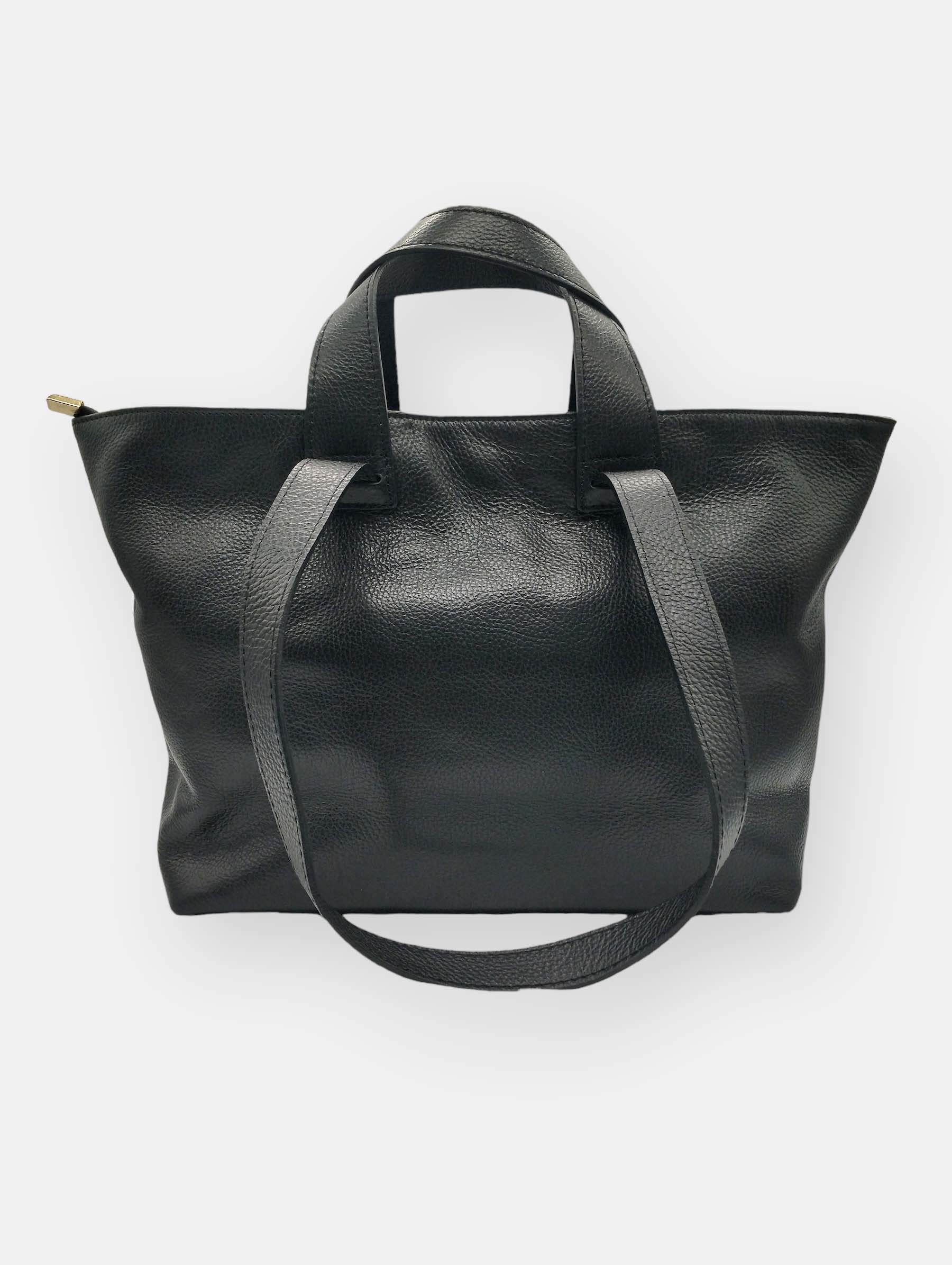 Bolso de hombro doble asa de piel negro Ailin