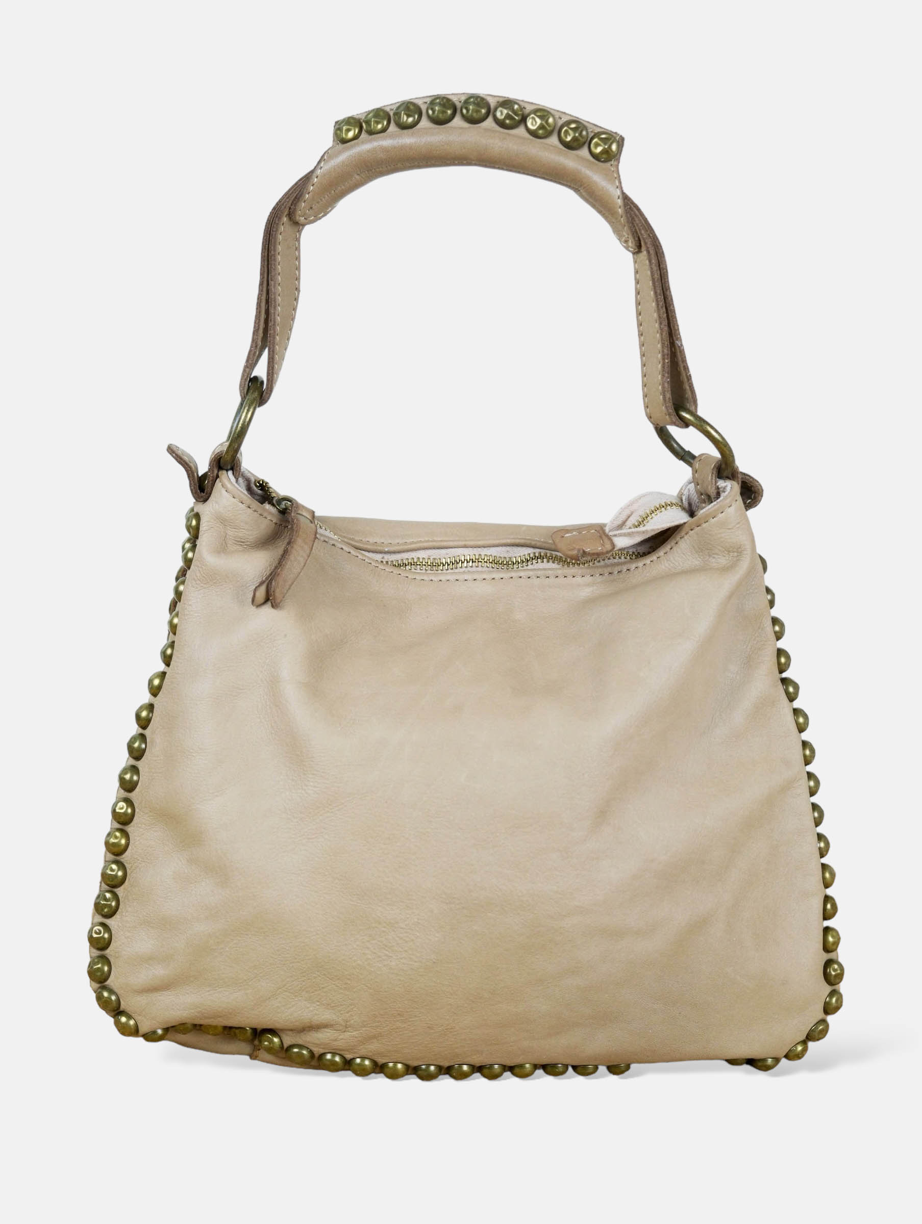 Bolso bandolera beige de Piel lavada y tachuelas Tayra