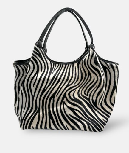 Bolso tote con bandolera de piel y pelo cebra Azucena