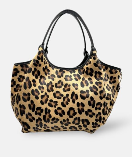 Bolso tote con bandolera de piel y pelo Tigre Azucena
