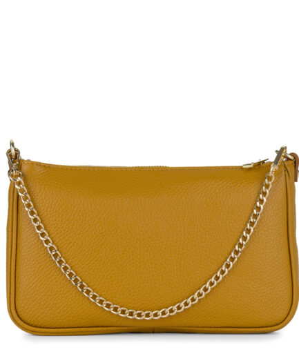 Bolso bandolera mostaza liso con cadena dorada
