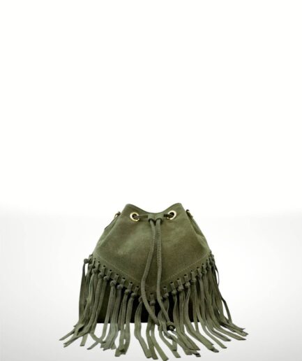 Bolso saco caqui con flecos boho soul