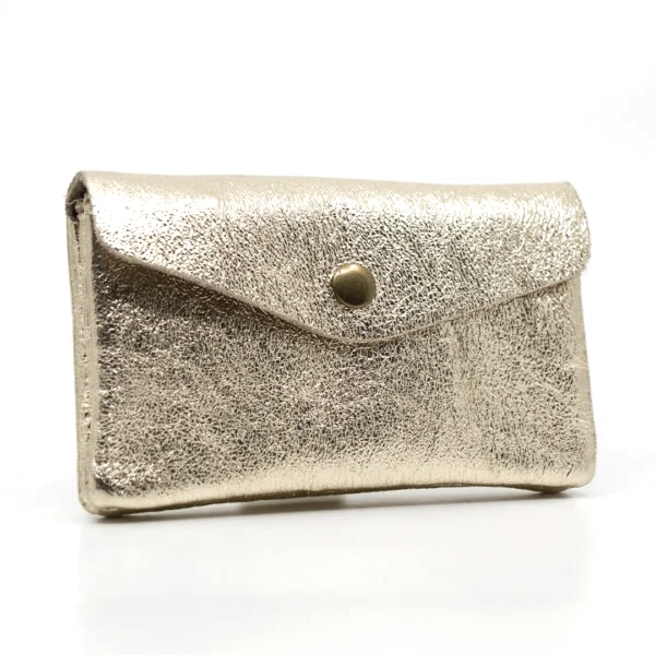 Monedero de piel dorado brillante made in Italy