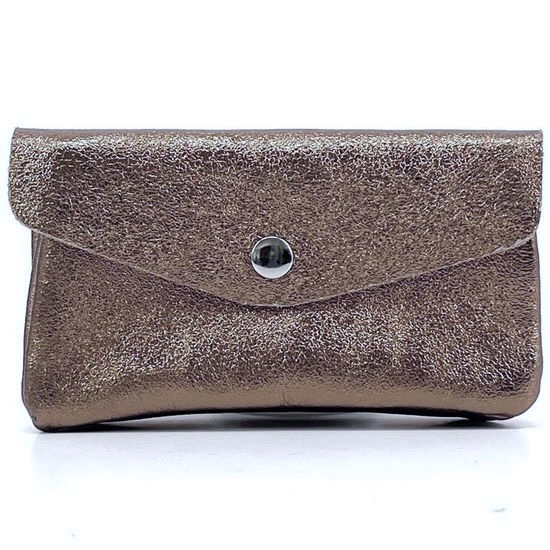 Monedero de piel café brillante made in Italy