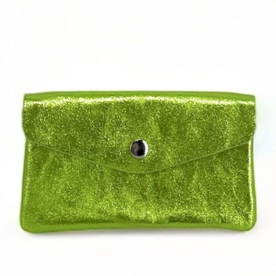 Monedero de piel verde brillante made in Italy