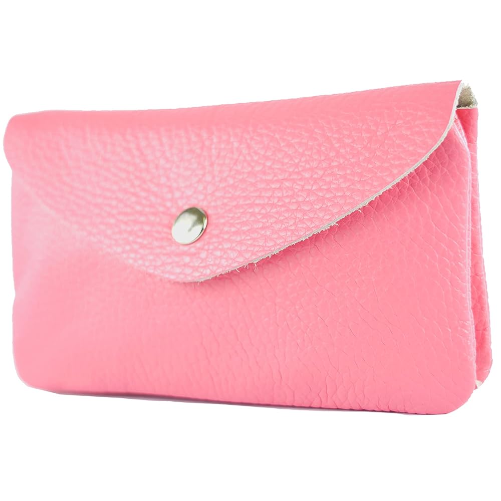Monedero de piel rosa chicle laminada made in Italy