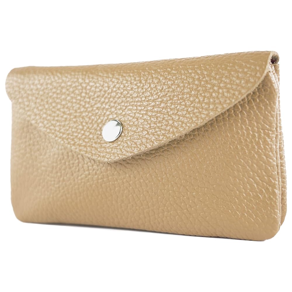Monedero de piel beige laminada made in Italy